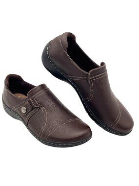 Clarks Collection Leather Slip-On Shoes Womens 7.5M Comfort Casual Loafers Brown